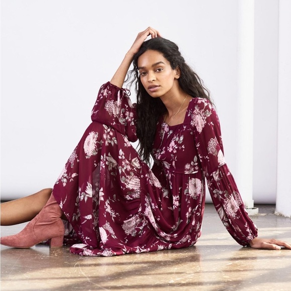 Anthropologie Dresses & Skirts - Anthropologie Evelin Maxi Dress Maroon Floral Long Sleeve Size Large L NWT
